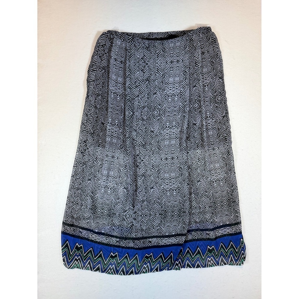 Halo Sheer Maxi Skirt Geometric Print Blue Black White Boho Elastic Waist